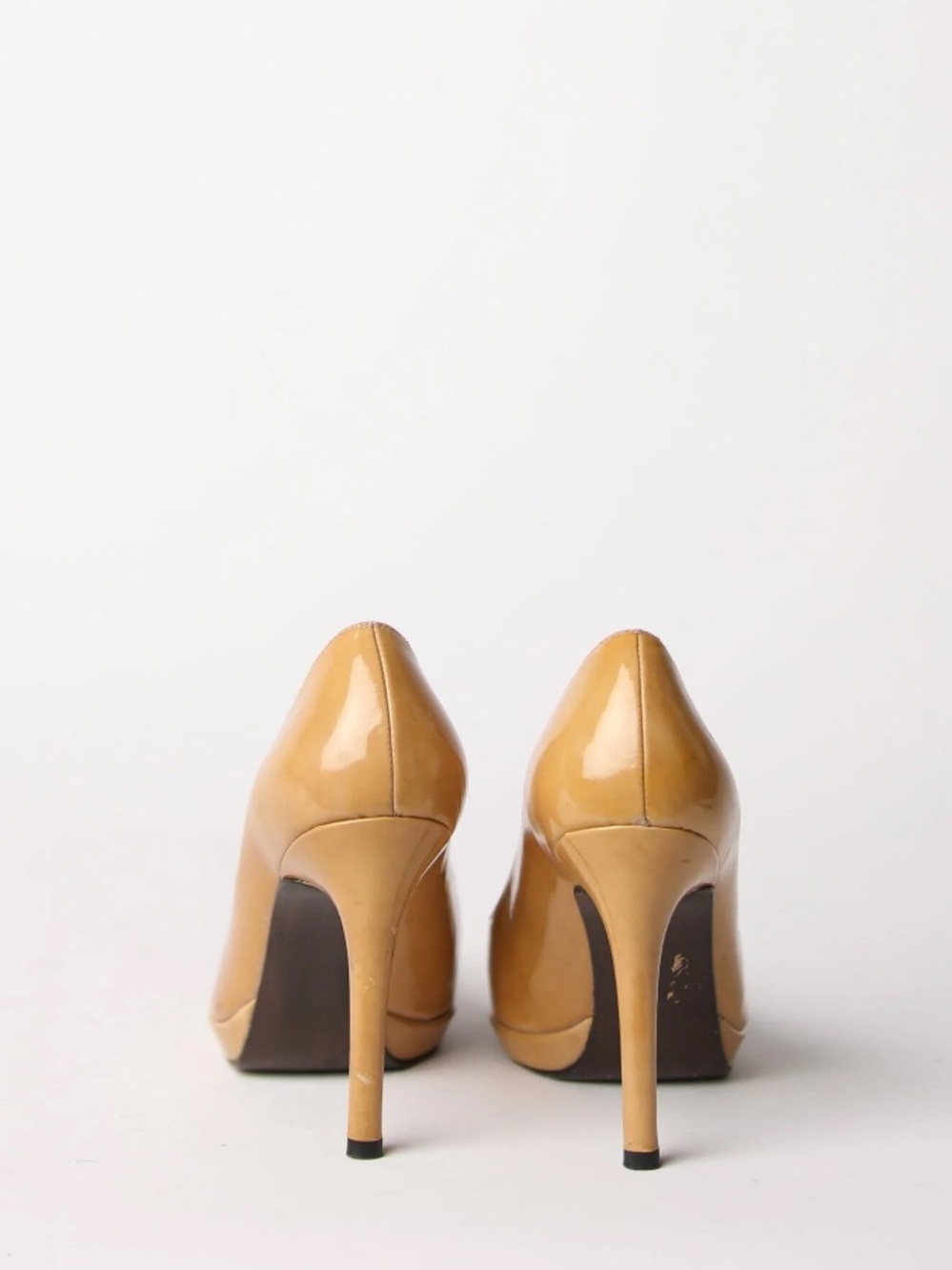 Stuart Weitzman Women's Patent Leather High Heel Round Toe Pumps Tan/Yellow